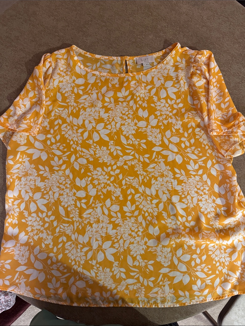 LOFT Yellow & White Floral Short Sleeve Blouse